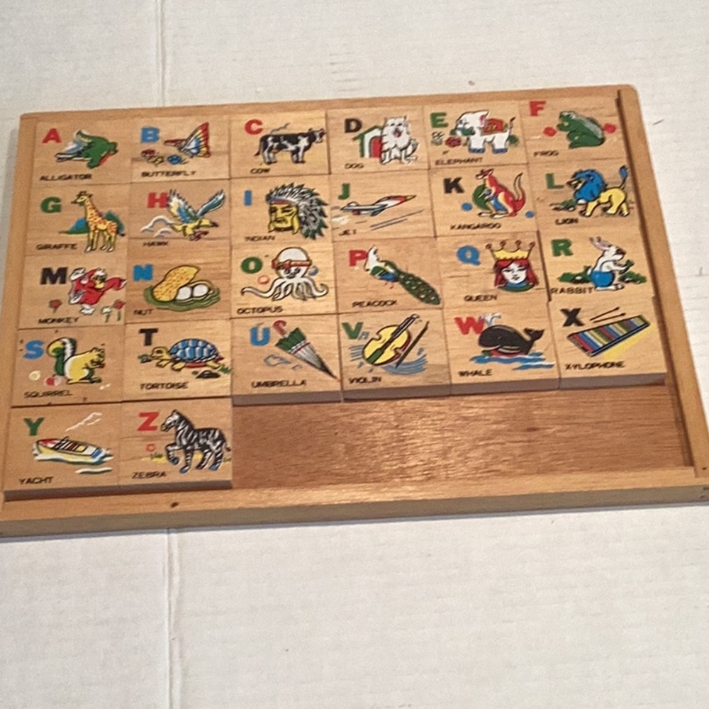 Vintage 2 sided Wooden ABC Alphabet Set